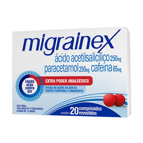 Migrainex 250 + 250 + 65Mg Caixa Com 20 Comprimidos Revestidos