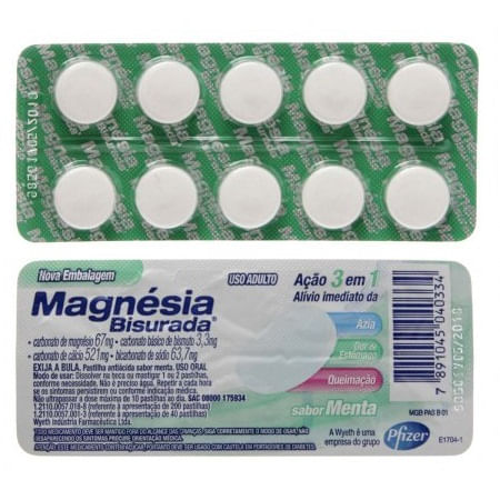 Magnésia Bisurada 10 Pastilhas Pfizer