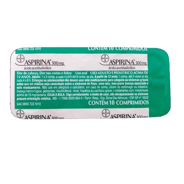 Aspirina 500Mg 10 Comprimidos