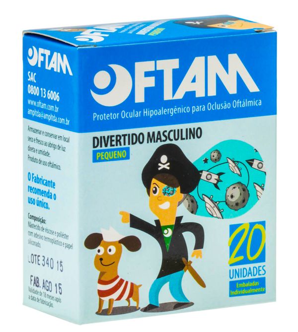 Protetor Ocular Oftam Divertivo Masculino Pequeno Com 20 Unidades
