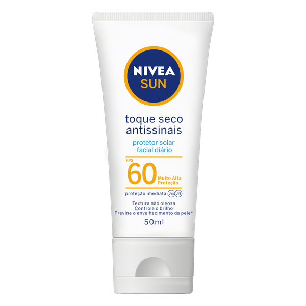 Protetor Solar Facial Toque Seco Antissinais FPS 60 Nivea Sun Bisnaga 50ml