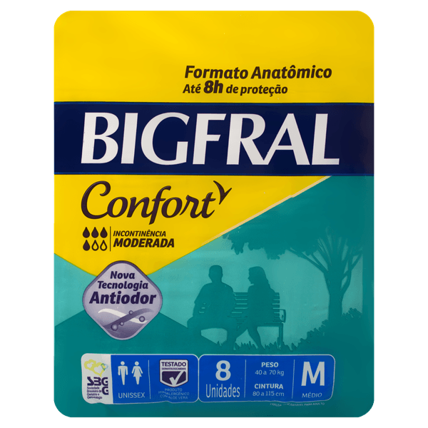 Fralda Descartável Adulto Bigfral Confort M Pacote 8 Unidades