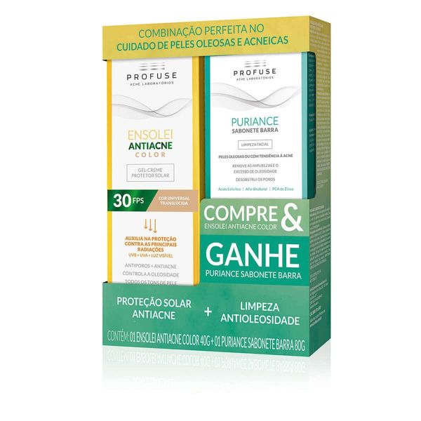 Kit Protetor Solar Profuse Ensolei Antiacne Color FPS30 + Sabonete em Barra Puriance