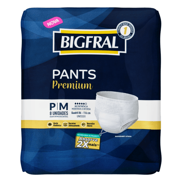 Roupa Íntima Descartável Unissex Bigfral Pants Premium P/M Pacote 8 Unidades