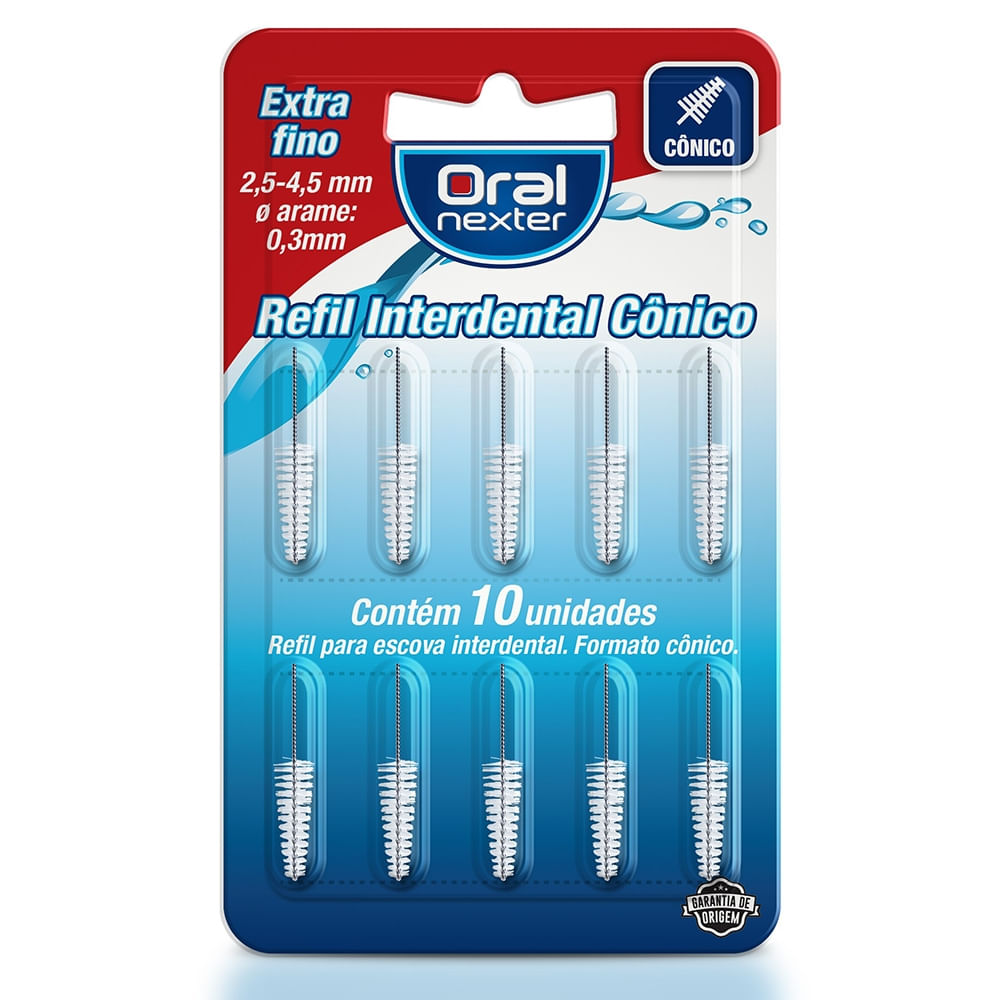 Escova Interdental Oral Nexter Cônico, Extra Fino, Refil, 10 Unidades Com 45cm Cada