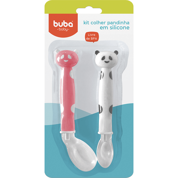 Buba Kit Colher Panda Rosa Silicone