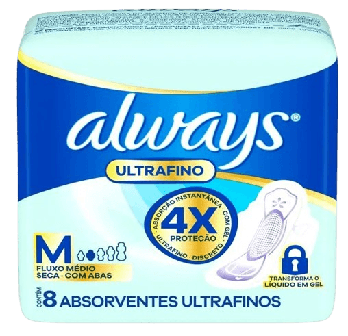 Absorvente Always Ultrafino Seca Fluxo Moderado Com Abas Tamanho M 8 Unidades